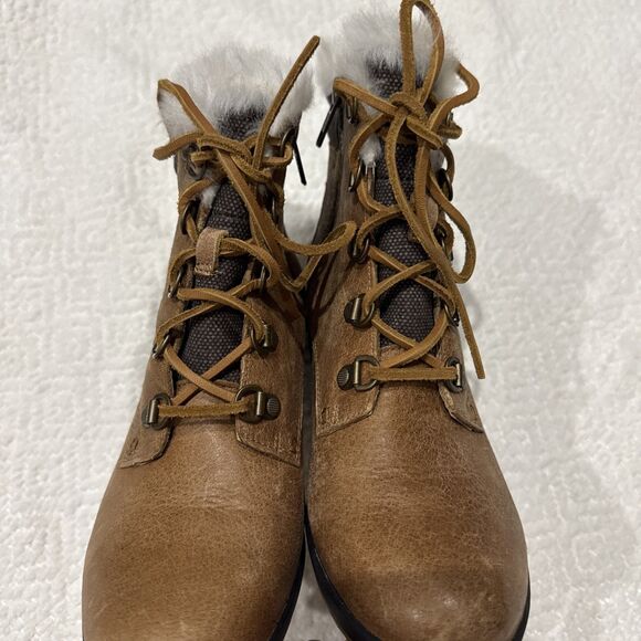 NEW  Sperry Luca Peak Tan brown suede leather fur lined wedge hiking boot Sz 5.5 - Picture 4 of 9